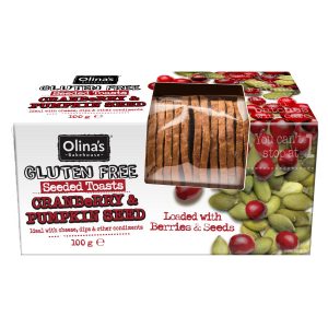 Olinas Seeded Toast Gluten Free Cranberry & Pumpkin Seed – 100g (Order per case size of 12 units only)
