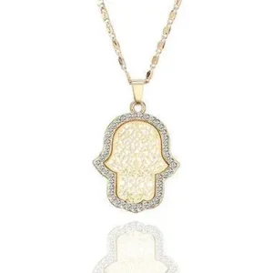 Hand of Fatima Crystal Necklace Gold