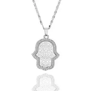Crystal Hand of Fatima Necklace Silver