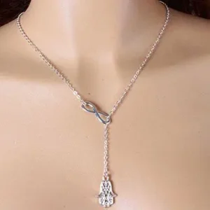 Infinity Hamsa Hand Silver Necklace