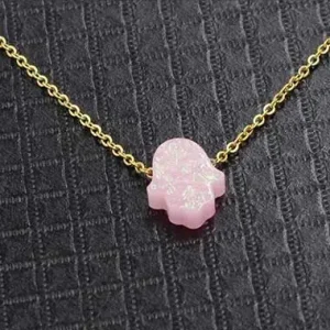 Opal Light Pink Hand of Fatima Necklace