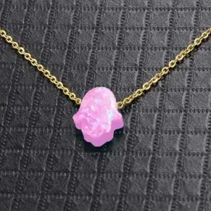 Opal Rose Pink Hand of Fatima Necklace