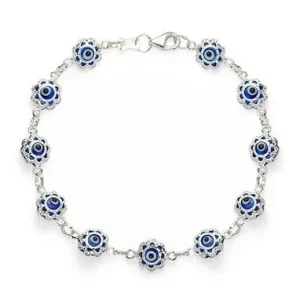 Silver Flower Bracelet Eyes2 Clear Blue 2