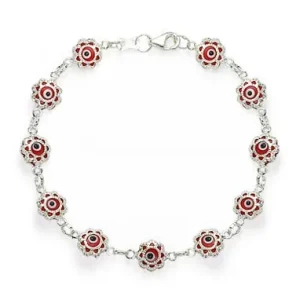 Silver Flower Bracelet Eyes2 Red
