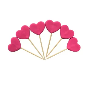Cerise Heart Medium on Stick Pack of 6