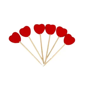 Red Medium Heart on Stick Pack of 6