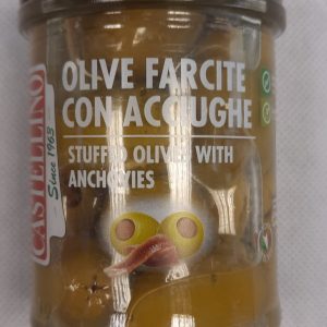 Castellino Large Green Olives Stuffed with Anchovies-180g Jars  (Order case size of 6 units only)